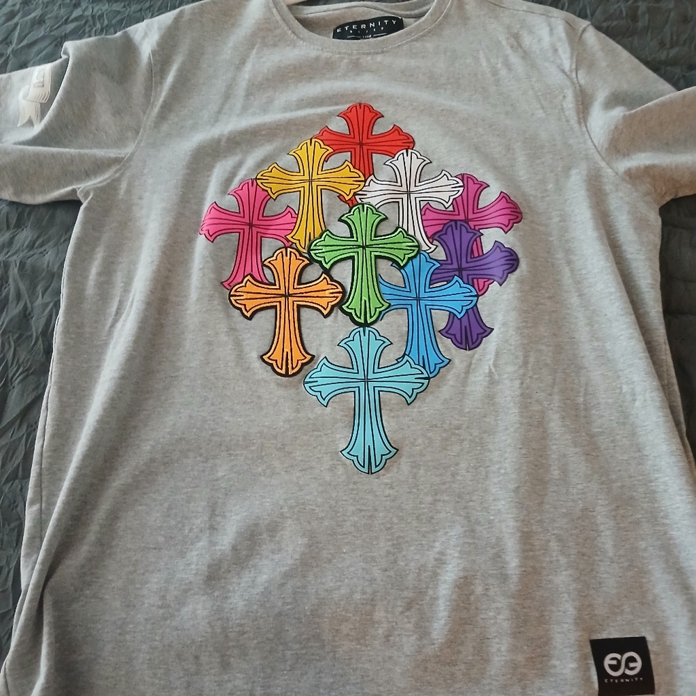 Eternity Gray T-Shirt with Colorful Crosses